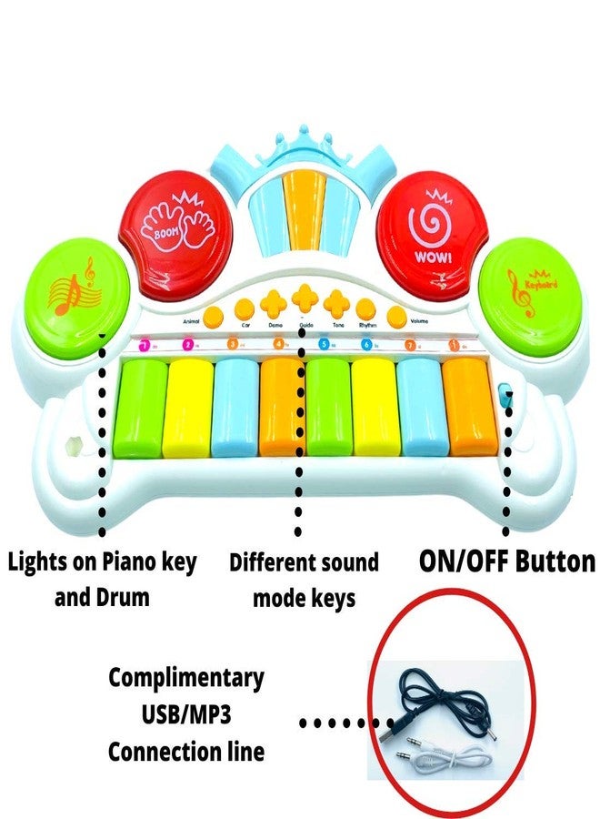 VikriDA 2 in 1 Kids Drum Set and Piano Toys for Kids with AUX Capability, Musical Instruments Playset Flash Light Toy with Adjustable Microphone - Image 2